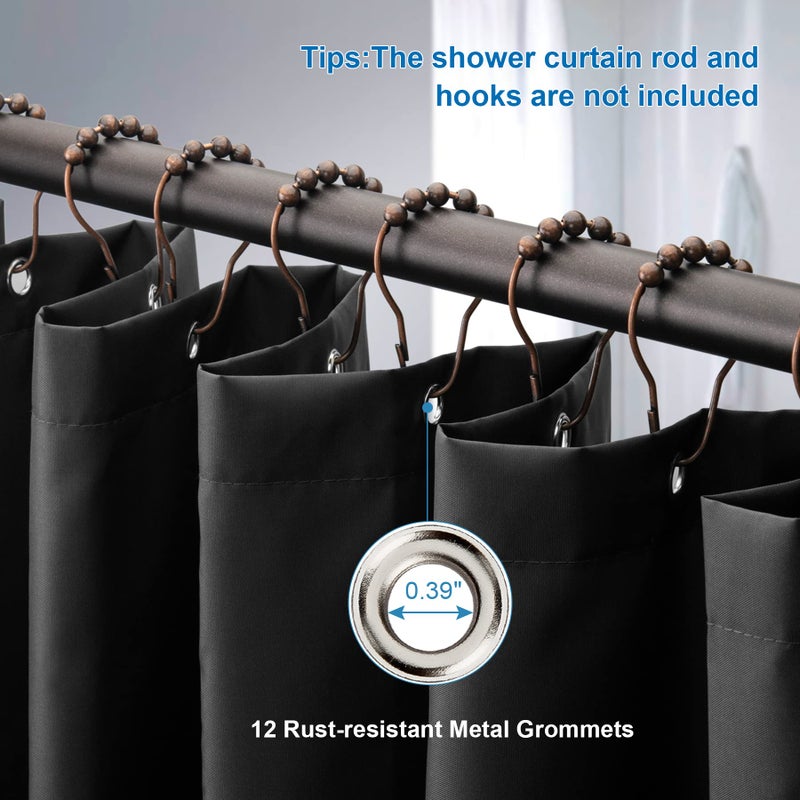 Amazer Black Shower Curtain Liner, Black Fabric Shower Liner, 2-in-1 Bathroom Shower Curtain and Liner, 12 Grommet Holes, Water Proof, Machine Washable, Hotel Quality, 72 x 72 Inches - Image 5